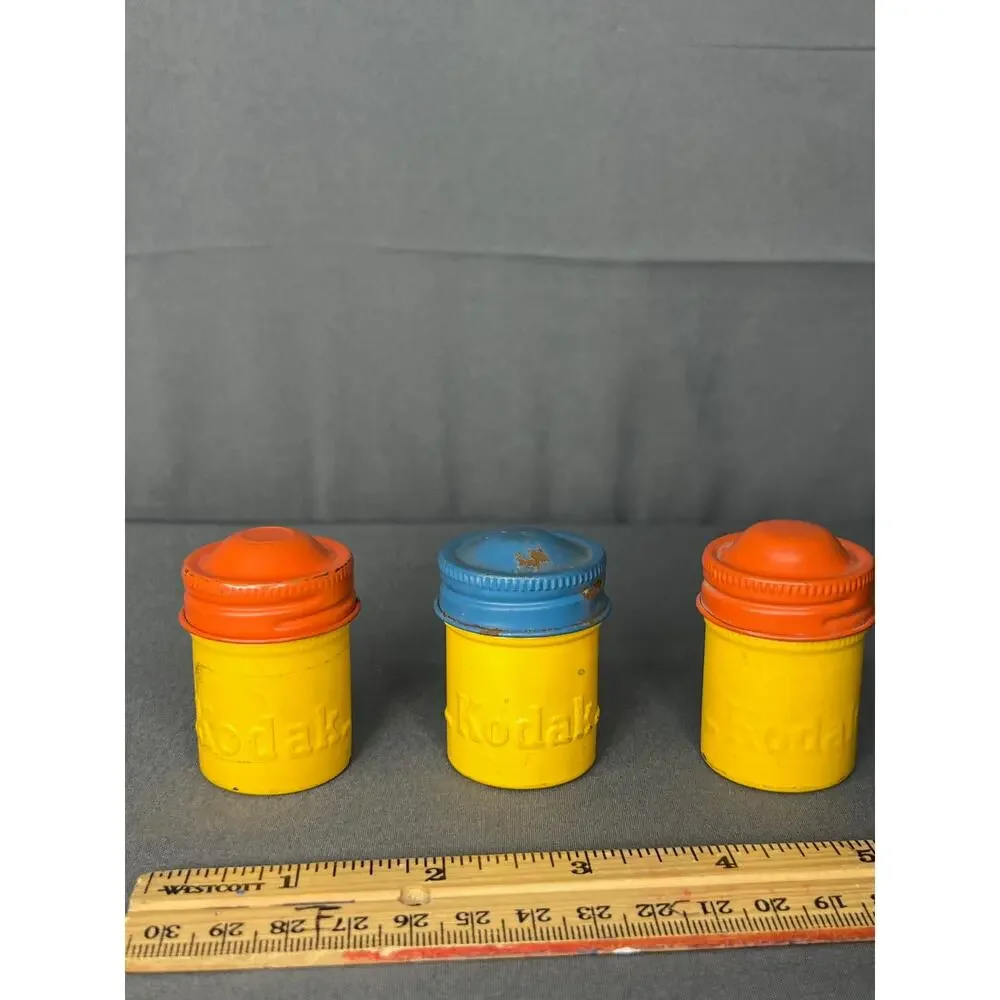 Lot of 3 Vintage Kodak Film Cans Yellow Blue/Red Top